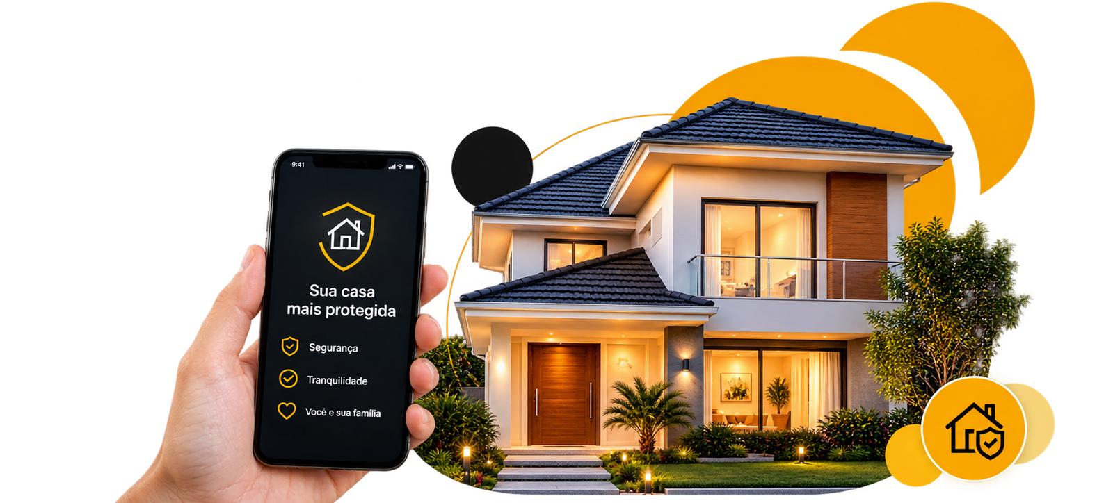 Casa moderna e celular com recursos de proteção residencial
